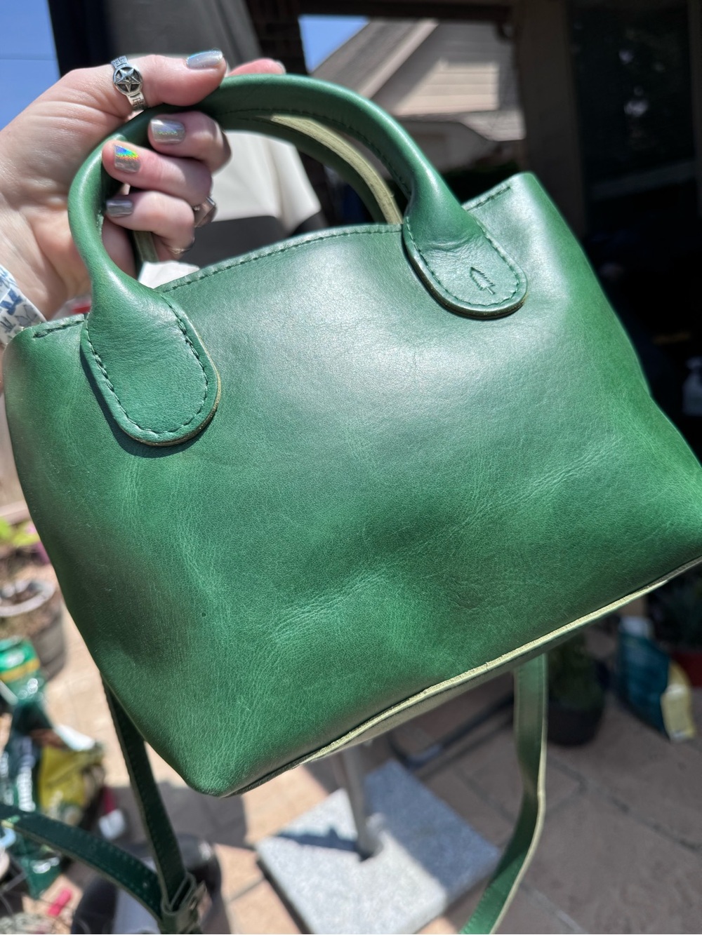 Stylish Green Mini Leather Bag-Raindrop Crossbody in Cowboy Mint PLG - Picture 6 of 7